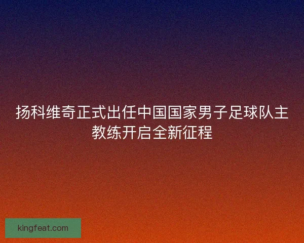 扬科维奇正式出任中国国家男子足球队主教练开启全新征程